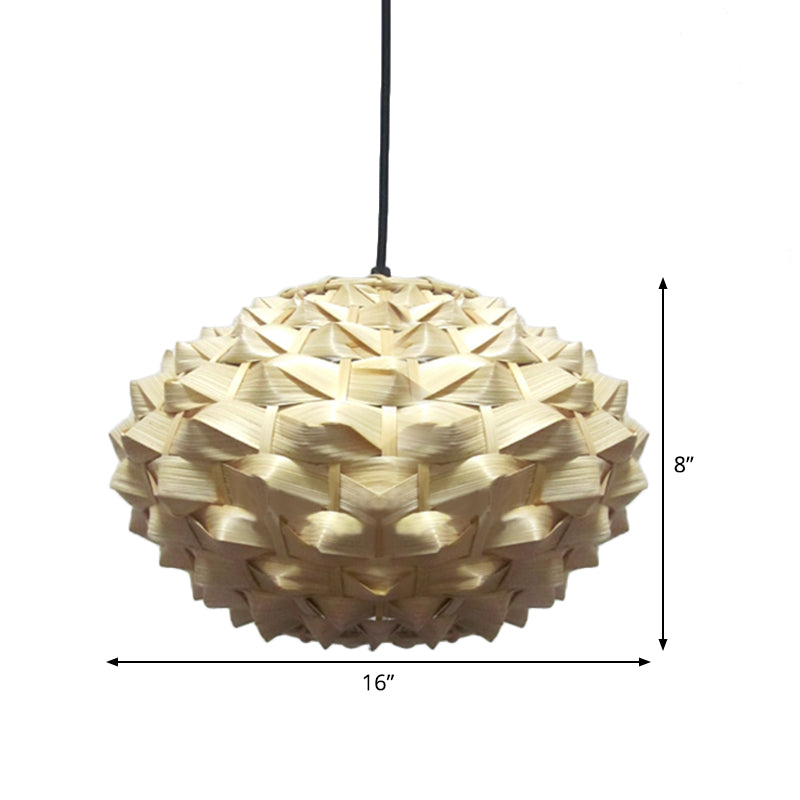 Bamboo Asian Lantern Pendant Light Fixture 1 Bulb Beige 12/16 Wide