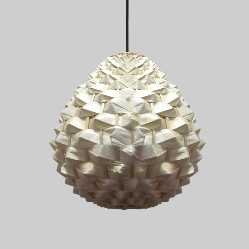 Asia Beige Bamboo Pendant Lamp With Droplet Shade - Living Room Ceiling Light
