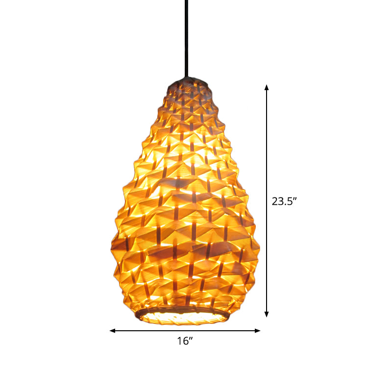 Japanese Bamboo Jar Pendant Lighting - 1 Head 8/16 Wide Beige Ceiling Suspended Lamp