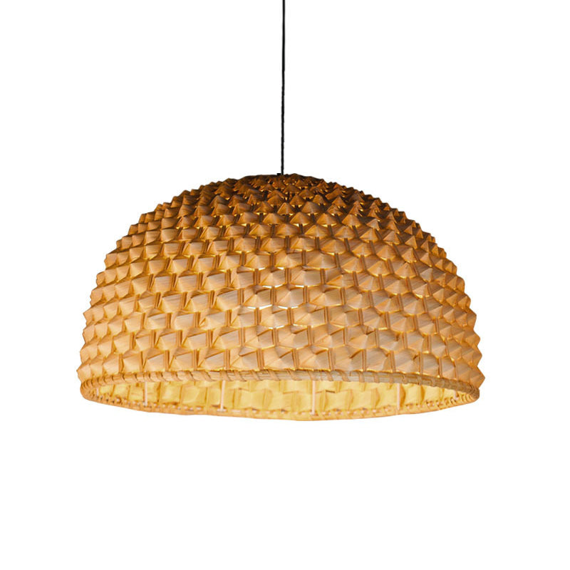 Beige Bowl Ceiling Lamp - Asian Bamboo Hanging Light Fixture For Dining Room