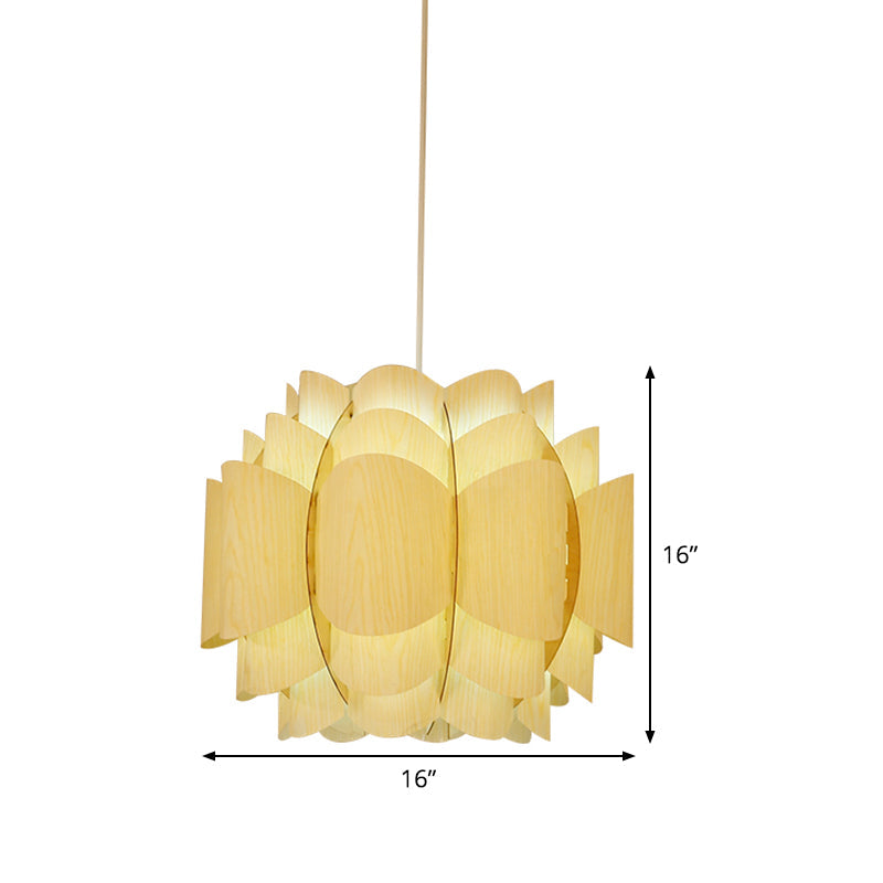 Beige Japanese Hanging Ceiling Light With Wood Shade - 1 Head Down Lighting Lantern