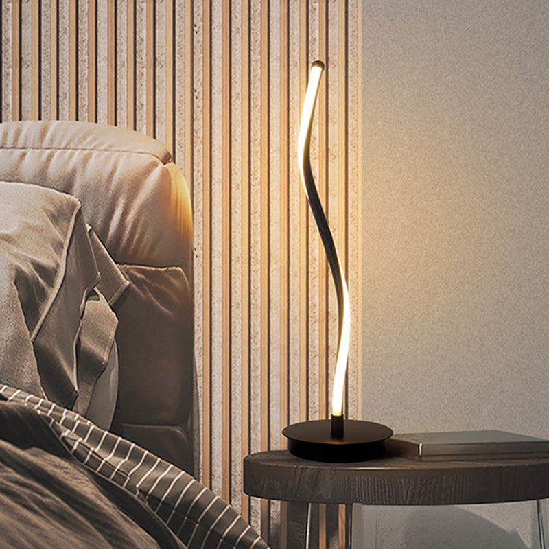 Modern Led Curved Task Light Acrylic Table Lamp In White/Black For Living Room