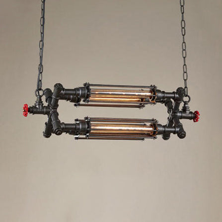 Rustic Style Chandelier Lighting with Adjustable Chain - 4/8 Heads, Wire Pipe Shade, Iron Ceiling Light Fixture - Black