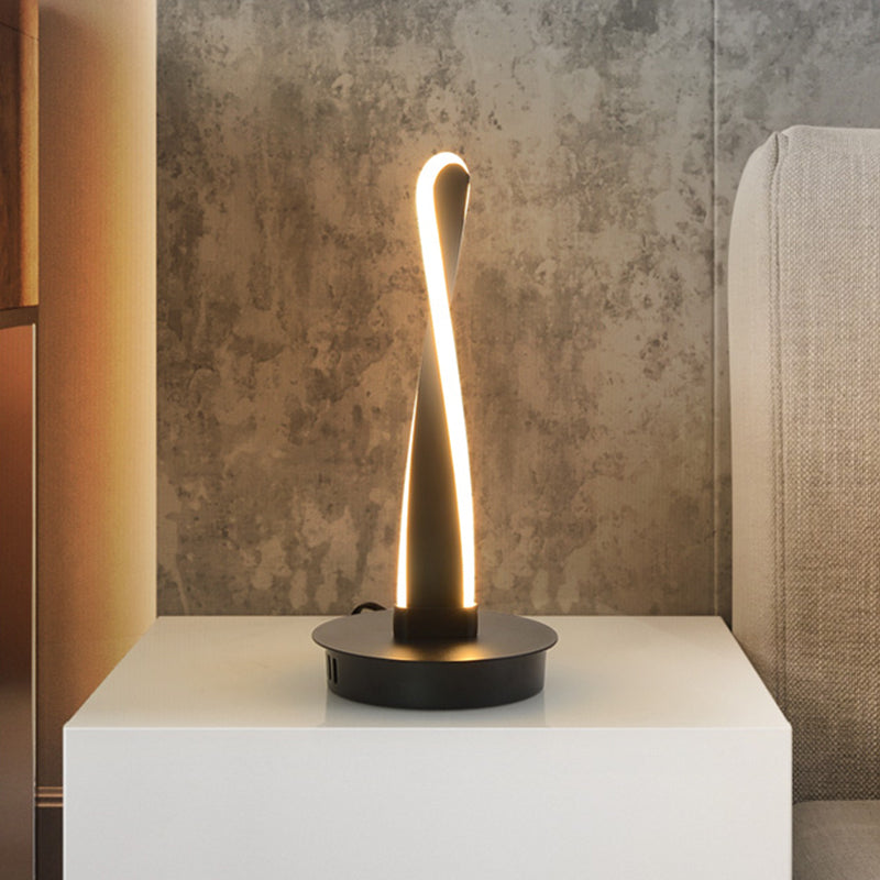 Modern Led Night Table Lamp - Acrylic Twisted Task Lighting In Yellow/Black With Metal Base
