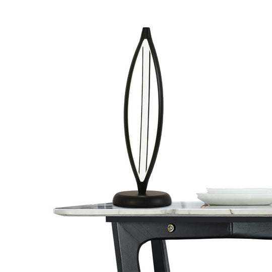 Minimalist Led Night Table Lamp - White/Black Oblong Design With Acrylic Shade And White/Warm Light