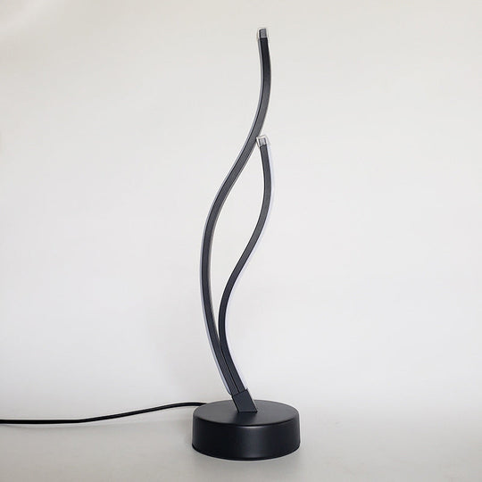 Modern Led Desk Light: Curved Acrylic Shade Black/White For Living Room