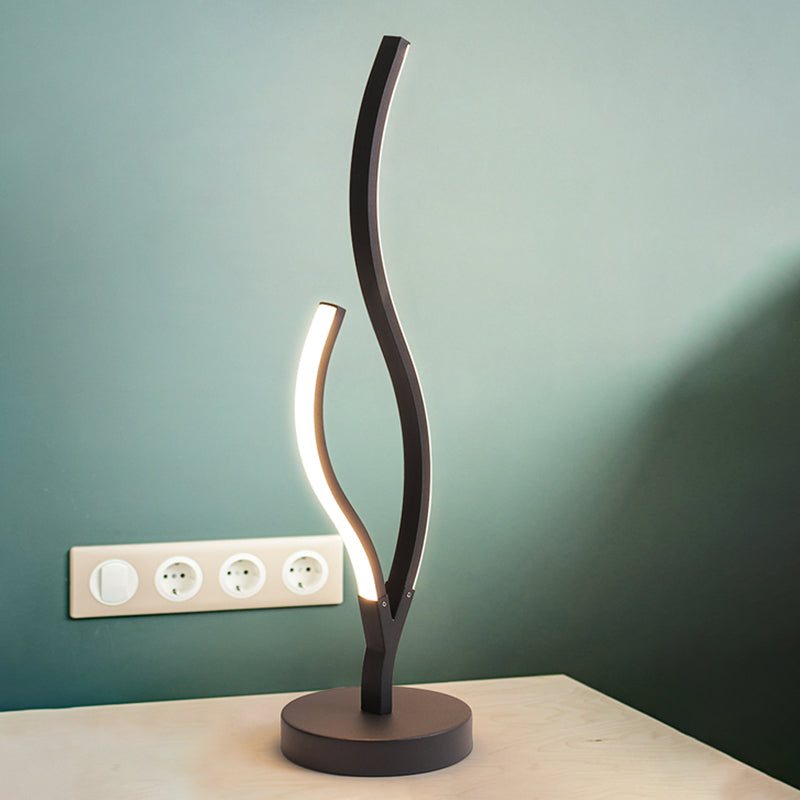 Curvy Acrylic Led Nightstand Lamp In Black/White With Metal Circle Base - Sleek Minimalist Task