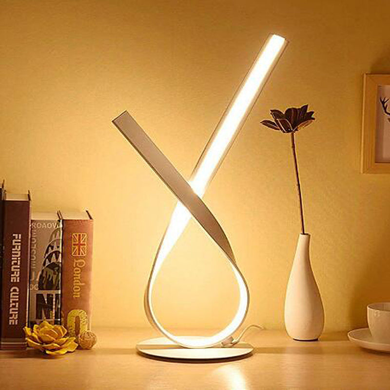 Minimalistic Twisted Desk Lamp - Acrylic Led Night Table Light For Bedside White/Warm Glow White /