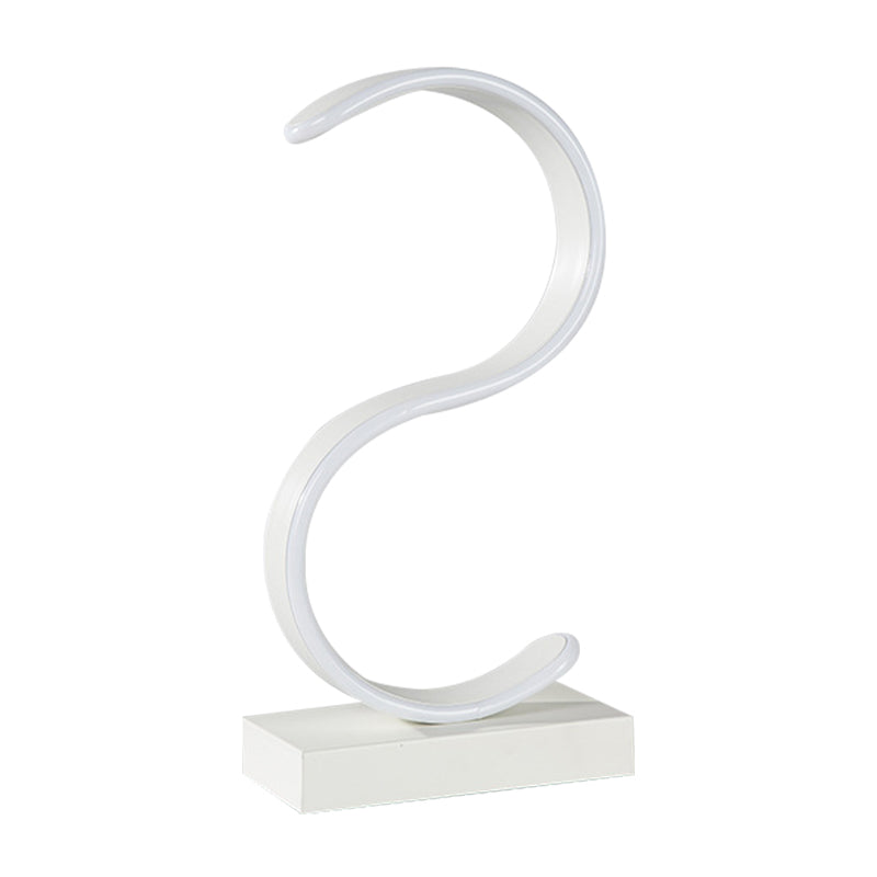 Contemporary Led White Small Desk Lamp With Acrylic S-Shape Design And Warm Light