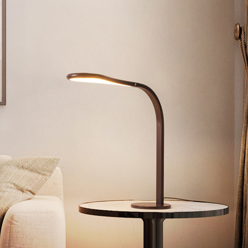 Contemporary Acrylic Led Desk Lamp: Droplet Task Light With Metal Curved Arm Coffee Finish