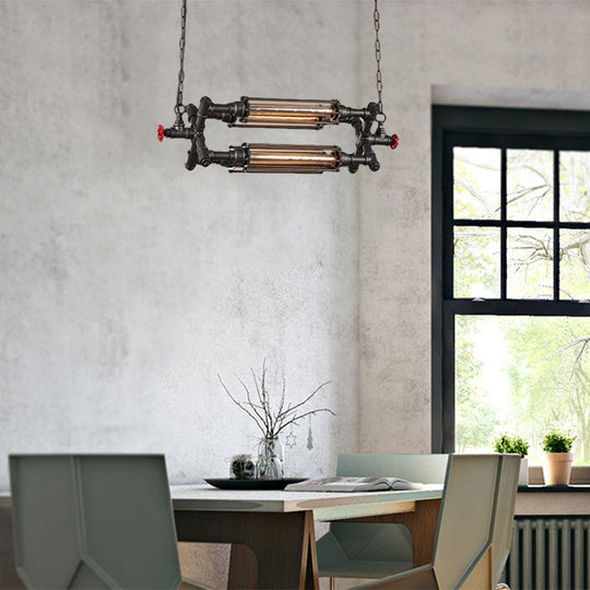 Rustic Style Chandelier Lighting with Adjustable Chain - 4/8 Heads, Wire Pipe Shade, Iron Ceiling Light Fixture - Black