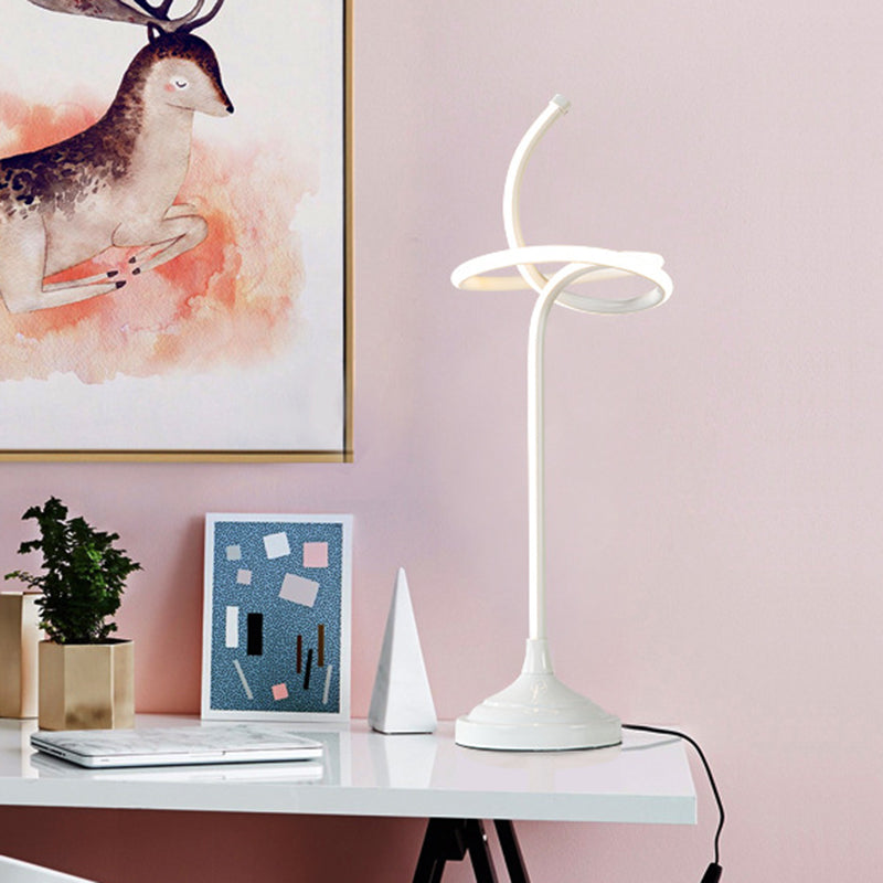 Modern Led Swirly Acrylic Night Table Lamp - White Task Lighting In Warm/White Light