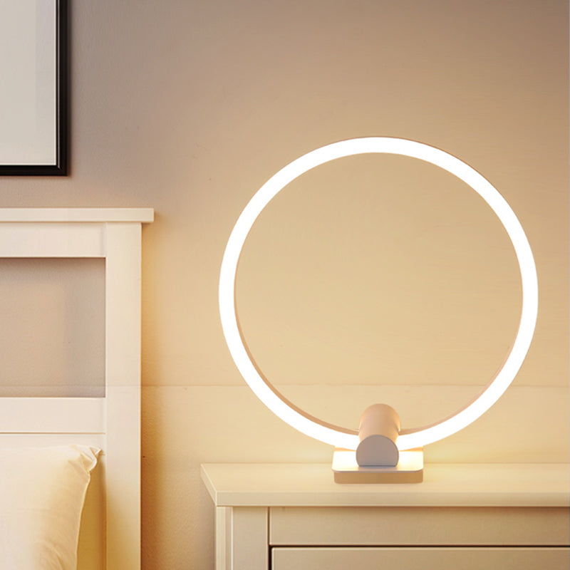 Led Modern White Desk Lamp With Circular Acrylic Shade In Warm/White Light For Living Room