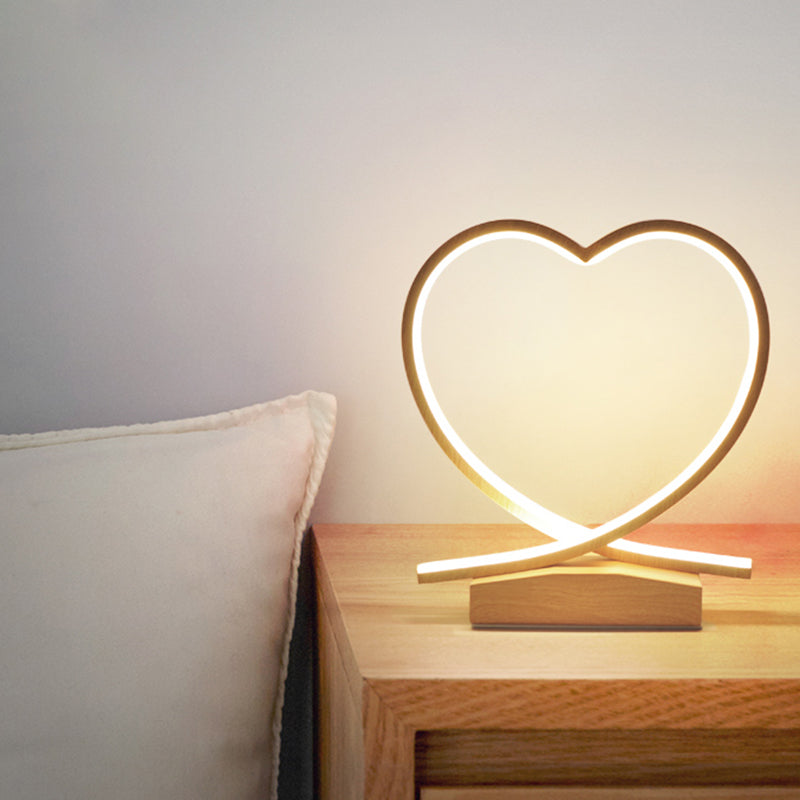 Modern Metal Heart Desk Lamp - Small Led Wood Task Light With Acrylic Shade