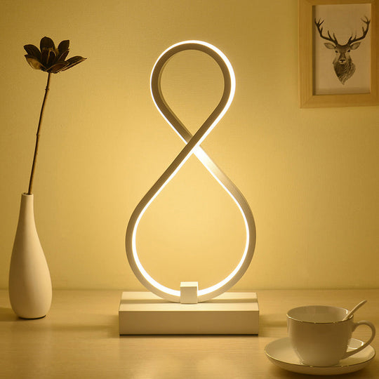 Modern Twisted Table Light: Acrylic Led Nightstand Lamp With Metal Base - White