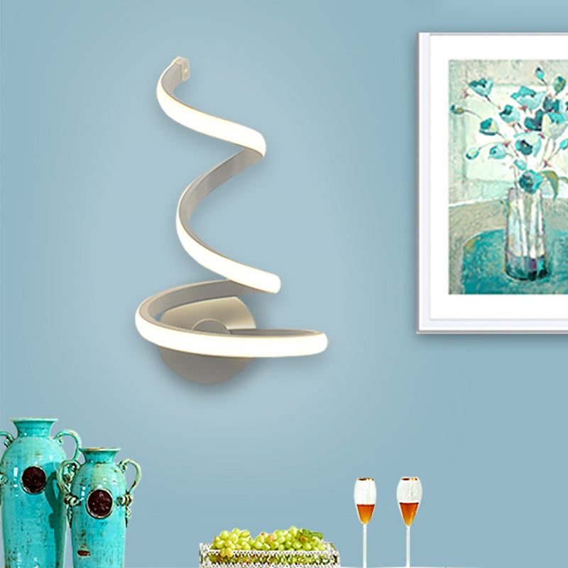 White Led Sconce Light With Modern Spiral Acrylic Shade For Dining Room