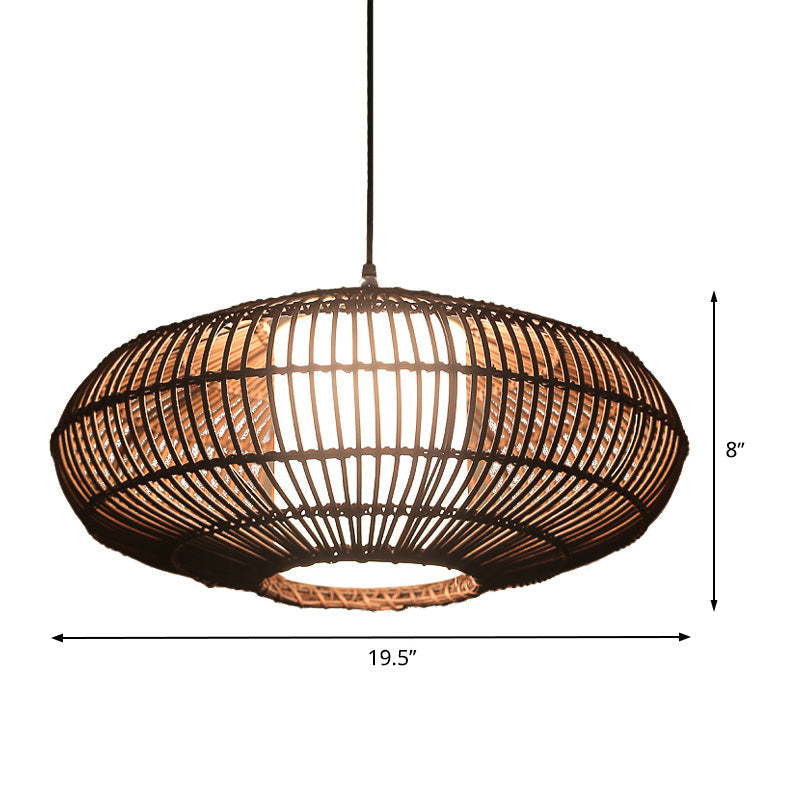 Asia Bamboo Lantern Pendant Lamp With White Acrylic Shade - Coffee Ceiling Hanging Light
