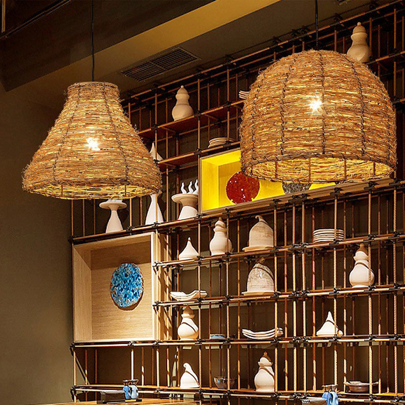 Chinese Flaxen Pendant Light: Bamboo Bell Design For Dining Room