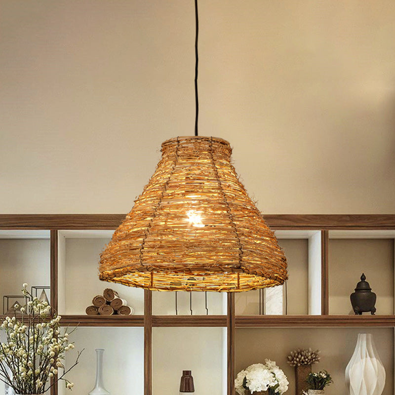 Chinese Flaxen Pendant Light: Bamboo Bell Design For Dining Room