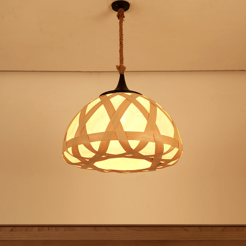 Hemisphere Pendant Light - Japanese Wood Beige 1-Bulb Suspension Fixture