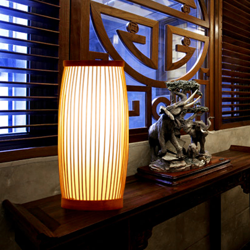 Chinese Wood Desk Lamp With Bamboo Shade - Living Room Task Lighting