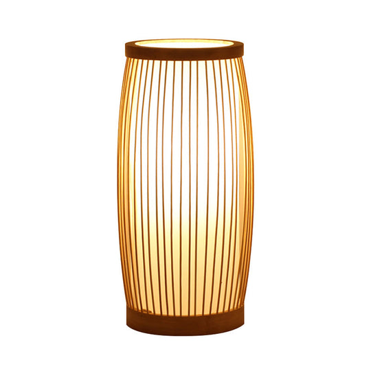 Chinese Wood Desk Lamp With Bamboo Shade - Living Room Task Lighting