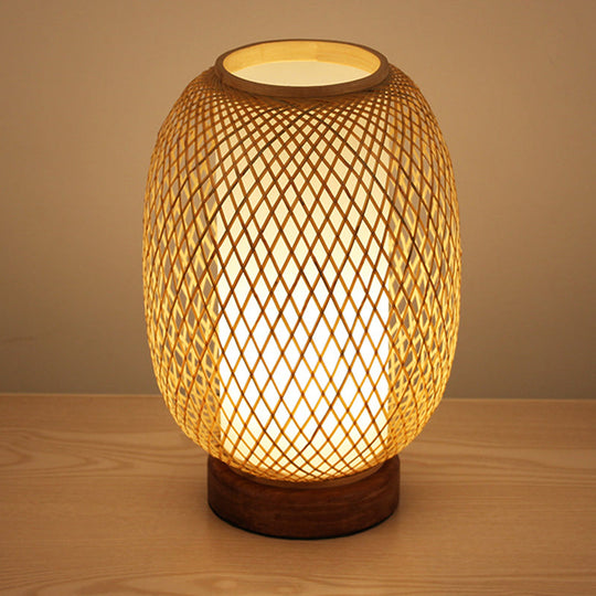 Small Japanese Bamboo Desk Lamp - Handcrafted Task Lighting For Bedside & Office