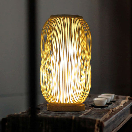 Bamboo Cylinder Desk Light - Wood Base 1-Bulb Task Lighting