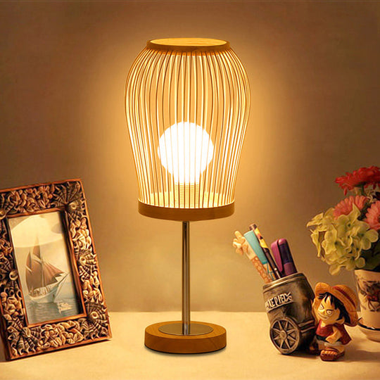 Chinese Bamboo Lantern Task Lighting: Small Beige Desk Lamp For Living Room