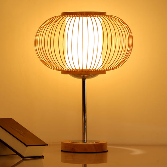 Beige Bamboo Shade Desk Light - 1 Bulb Living Room Task Lighting For An Asian Inspired Ambience