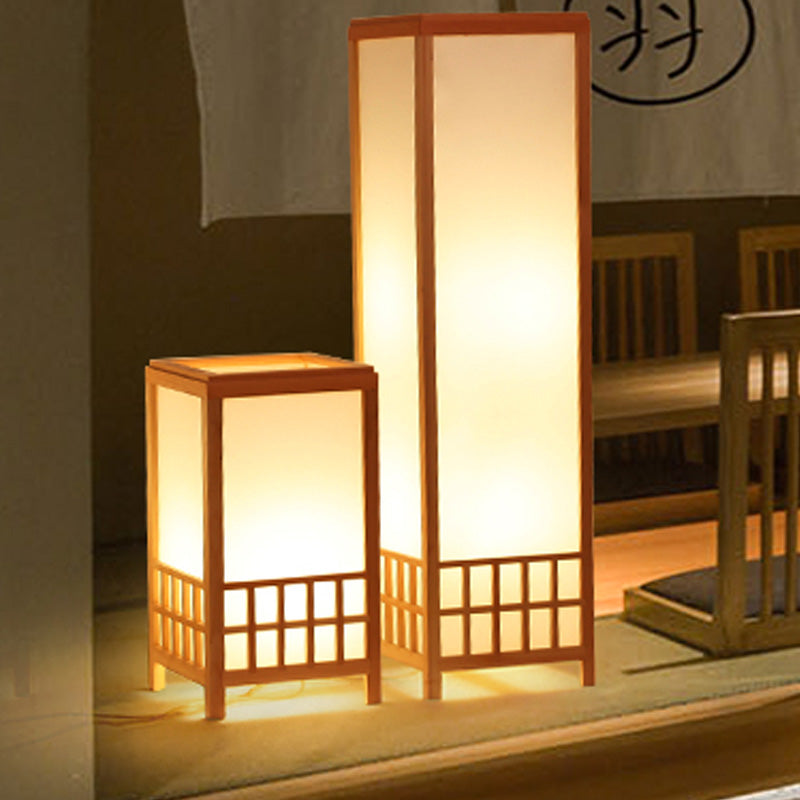 Chinese Wood Task Light Desk Lamp - Rectangular 1-Bulb Small Size Beige Perfect For Restaurants