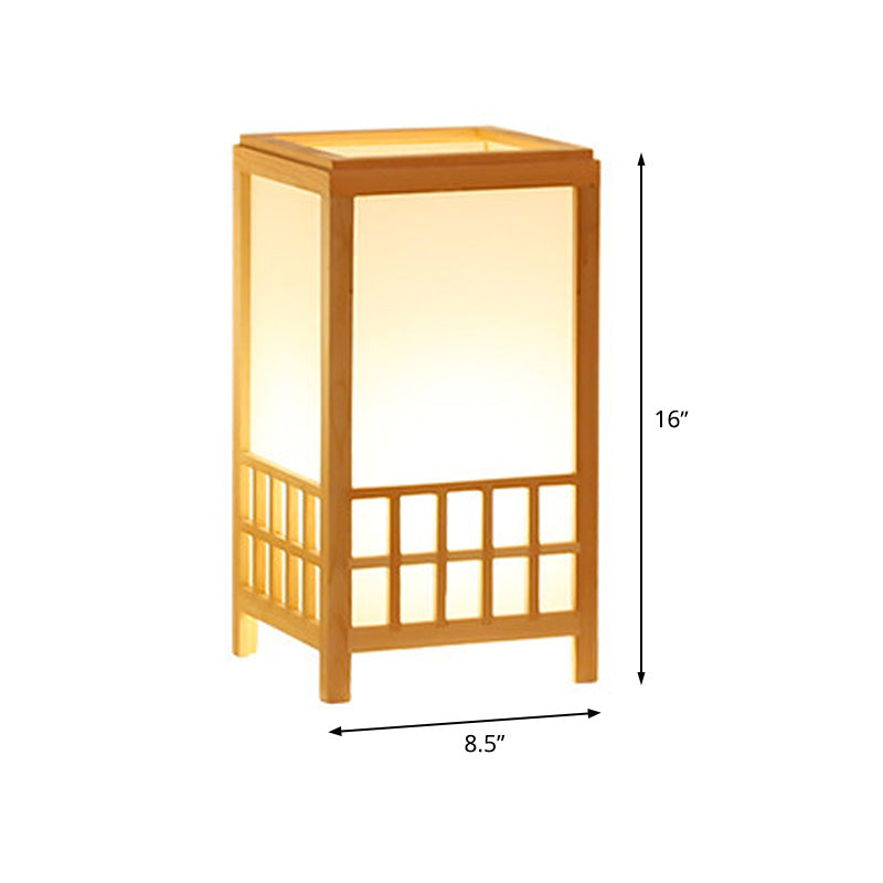 Chinese Wood Task Light Desk Lamp - Rectangular 1-Bulb Small Size Beige Perfect For Restaurants