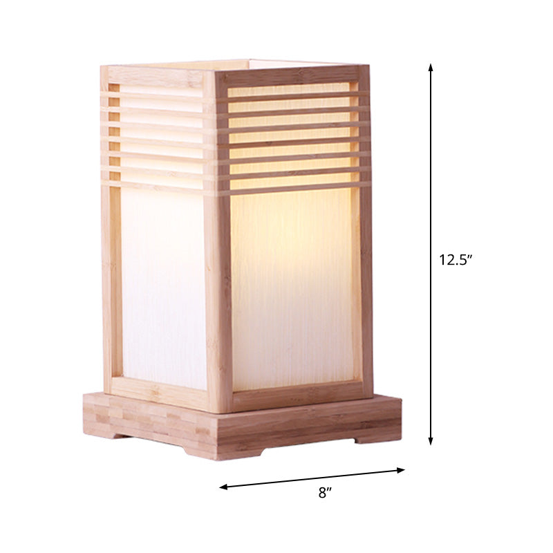 Japanese Wood Shade Desk Lamp With Beige Rectangular Design Small 1-Bulb Task Lighting