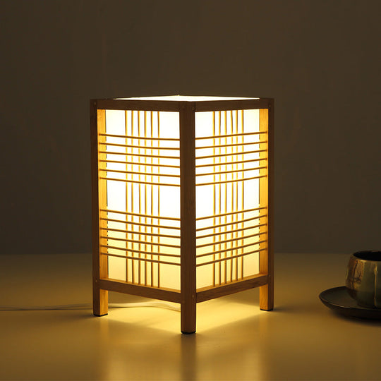 Chinese Beige Teahouse Desk Light - Rectangular Wood Shade 1 Head Task Lighting