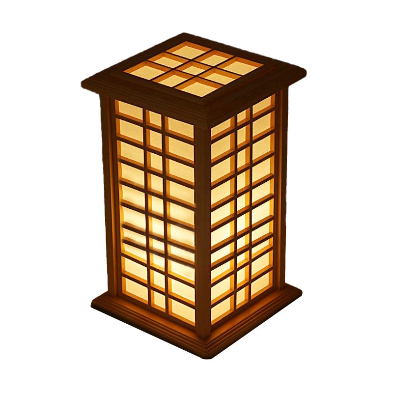 Beige House Task Lamp - Asian Wood Desk Light With Inner White Shade
