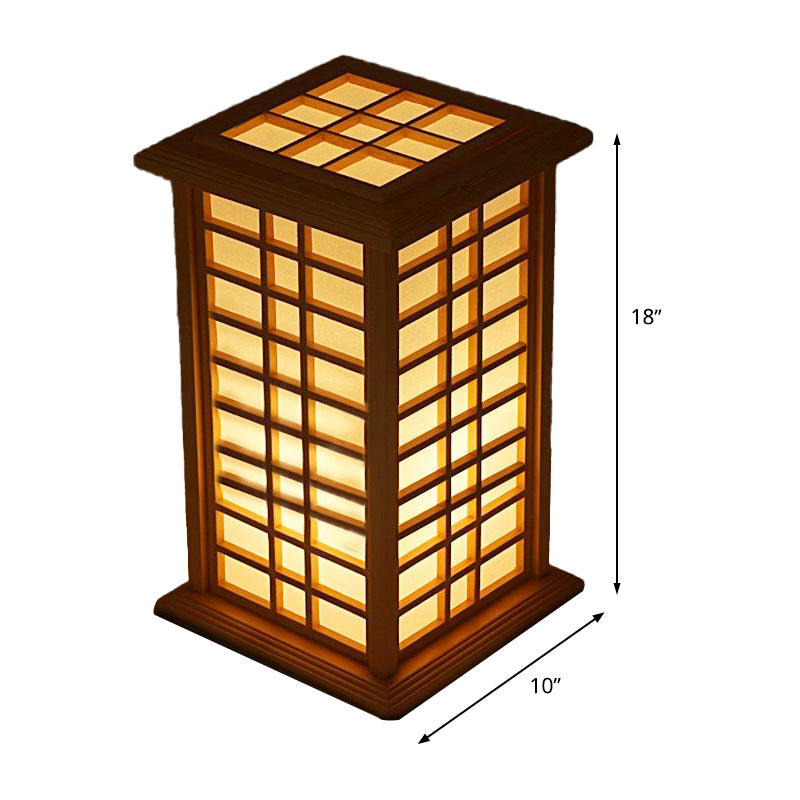 Beige House Task Lamp - Asian Wood Desk Light With Inner White Shade