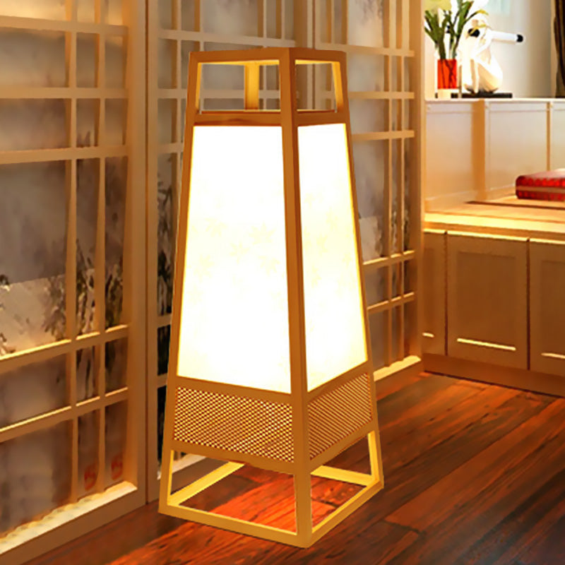 Tapered Wood Desk Lamp - Chinese Style Beige Task Lighting For Living Room