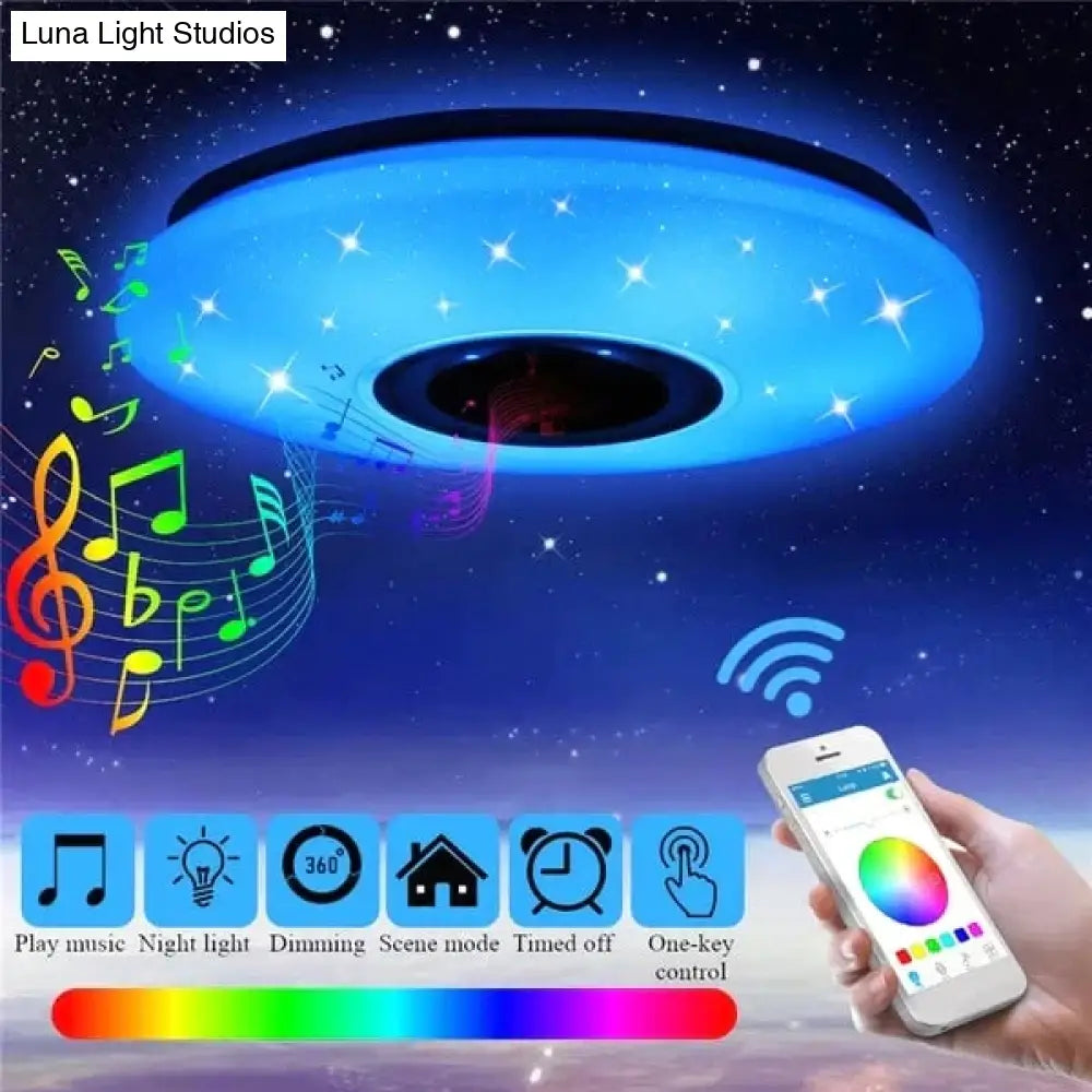 36W Rgb Flush Mount Round Starlight Music Led Ceiling Light Lamp With Bluetooth Speaker Dimmable