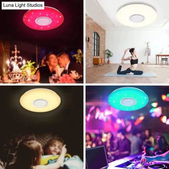 36W Rgb Flush Mount Round Starlight Music Led Ceiling Light Lamp With Bluetooth Speaker Dimmable