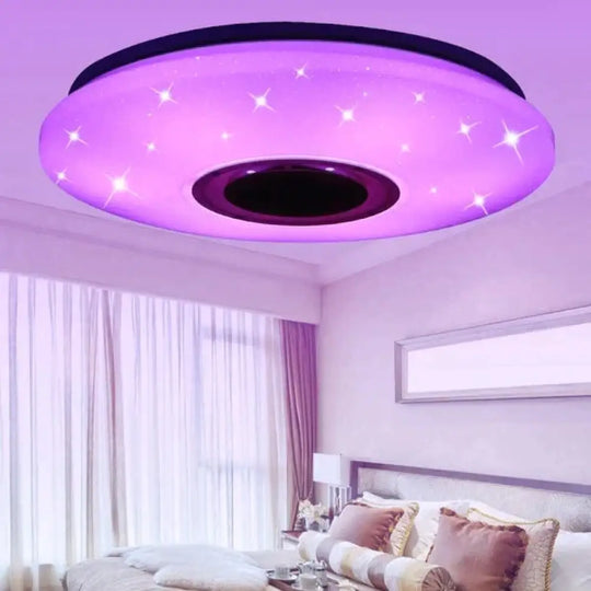 36W Rgb Flush Mount Round Starlight Music Led Ceiling Light Lamp With Bluetooth Speaker Dimmable