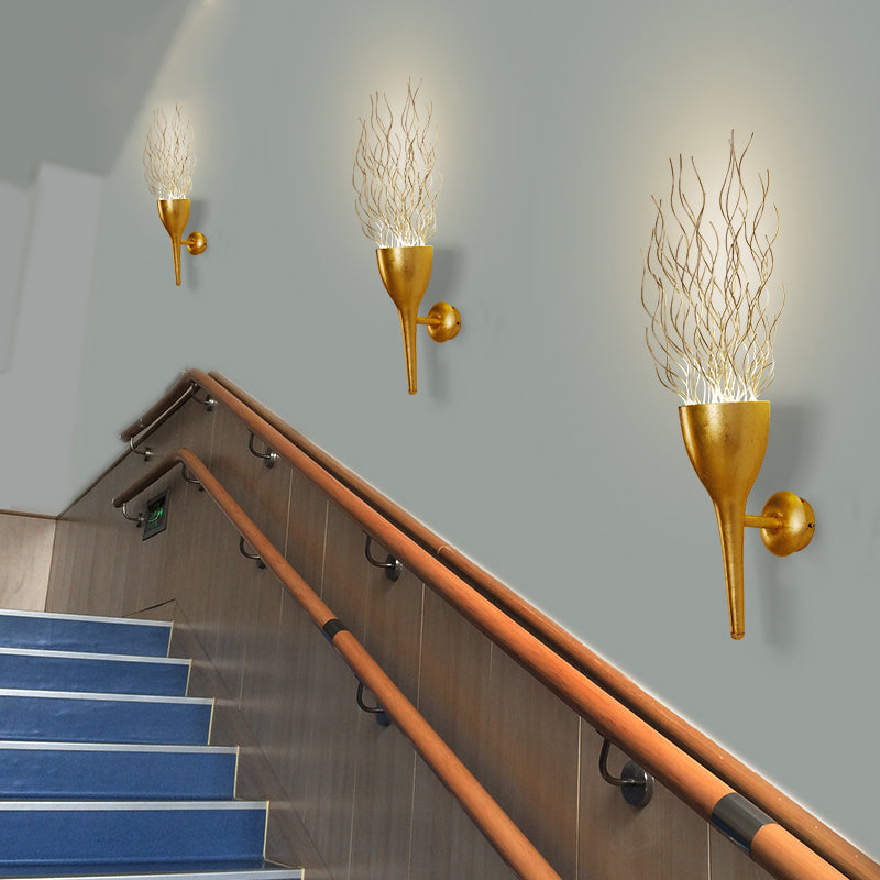 Modern 1-Light Gold Torch Wall Sconce For Stairway Lighting