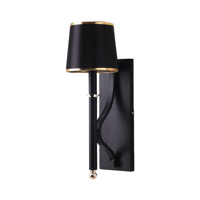 Minimalist Metallic Wall Sconce Light 1-Light Black/Flaxen For Bedroom - 16/18.5 Cone Mount Lighting