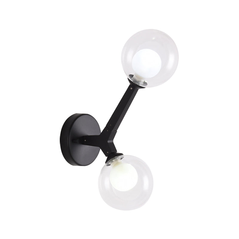 Modern Double Globe Wall Lamp - Glass Shade Sconce Light Fixture In Gold/Black Finish For Corridor