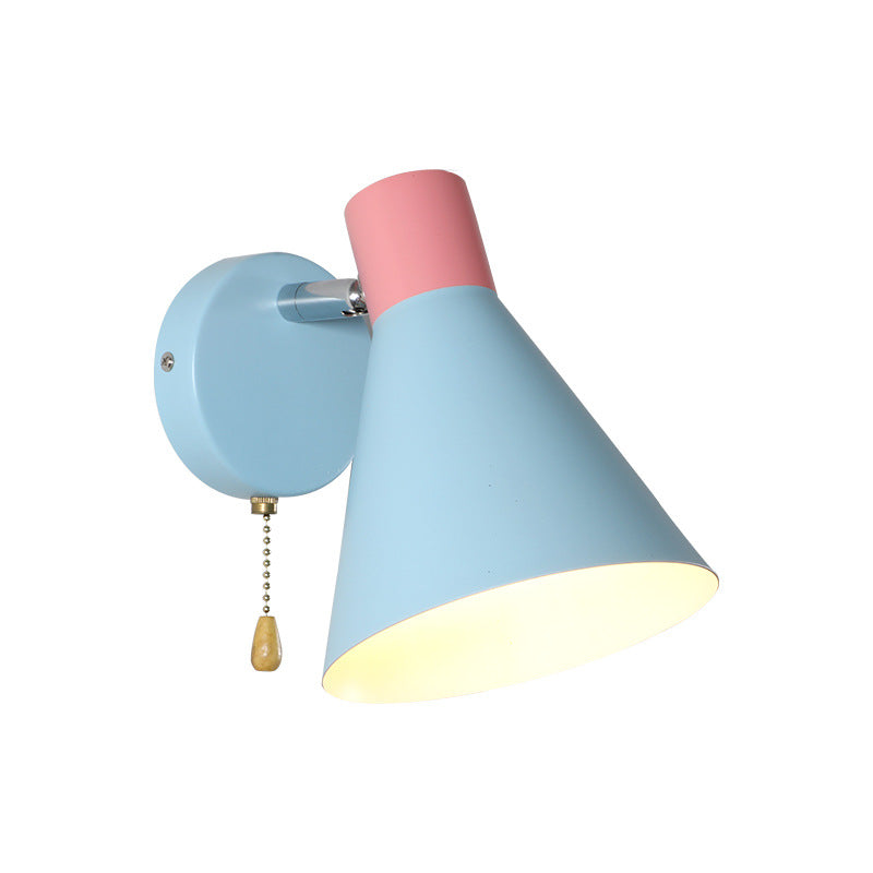 Nordic Metallic Cone Shade Sconce Light - 1 Blue Wall For Bedroom (6W)