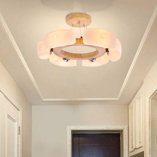 Modern Wooden Round Ceiling Light Fixture - 4/6 Flush Mount In Warm/White Options 6 / White