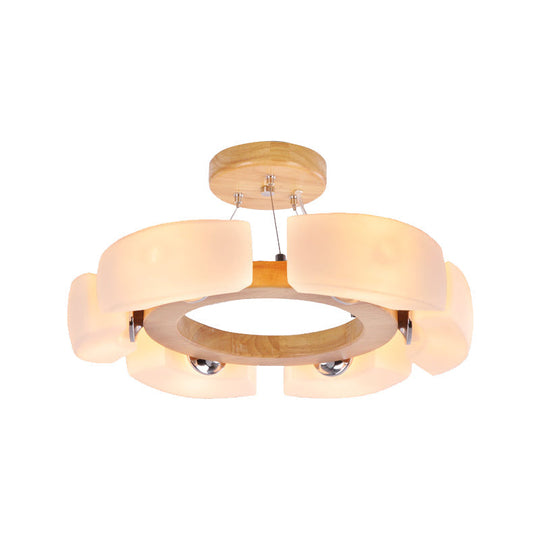 Modern Wooden Round Ceiling Light Fixture - 4/6 Flush Mount In Warm/White Options