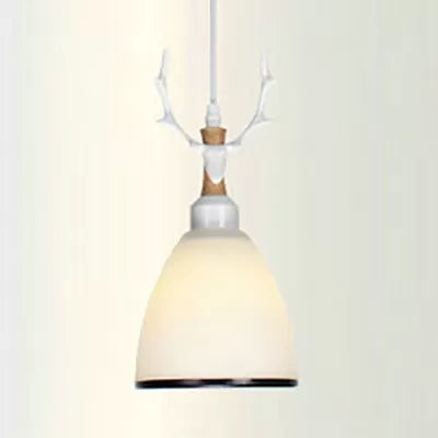 Rustic Style Opal Glass Pendant Lamp With Antlers - Cloth Shop 1 Bulb Suspension Light