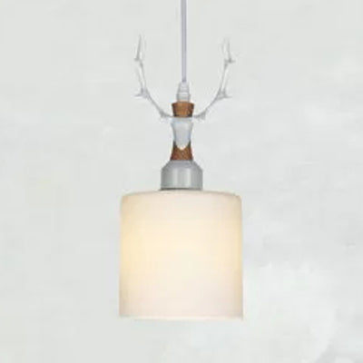 Rustic Style Opal Glass Pendant Lamp With Antlers - Cloth Shop 1 Bulb Suspension Light