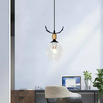 Contemporary Deer Horn Pendant Light - Glass Ceiling Fixture For Living Room Clear