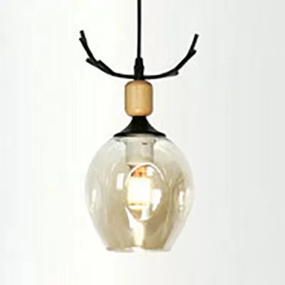 Contemporary Deer Horn Pendant Light - Glass Ceiling Fixture For Living Room